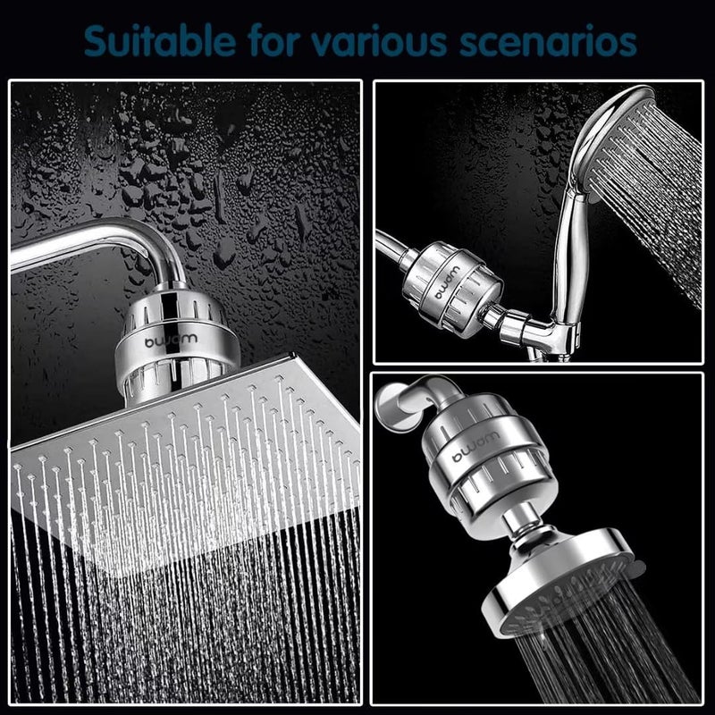 BWDM 15 Stage Shower Filter Shower Head Filter Hard Water FilterRemove Chlorine Heavy Metals and Other Sediments Vitamin C Water Softener Reduces Dry Itchy SkinDandruff Silver - Image 5