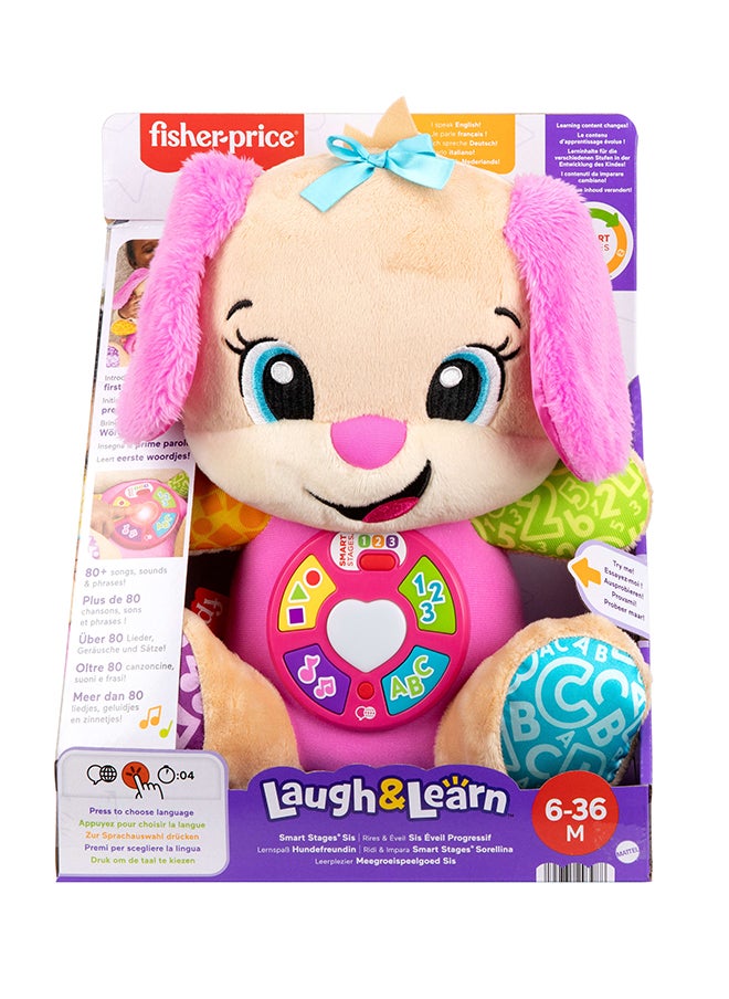 Fisher-Price Baby Learning Toy Laugh & Learn Smart Stages Sis Pink Musical Plush With Smart Stages For Infants Ages 6+ Months, Multilanguage Version  - Image 1