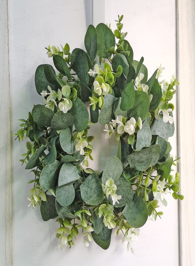 GRBAMBI Artificial Eucalyptus Wreath 12Inch Fabric Eucalyptus Leave Wreath Round Green Wreath for Farmhouse Wall Window Decor - Image 2
