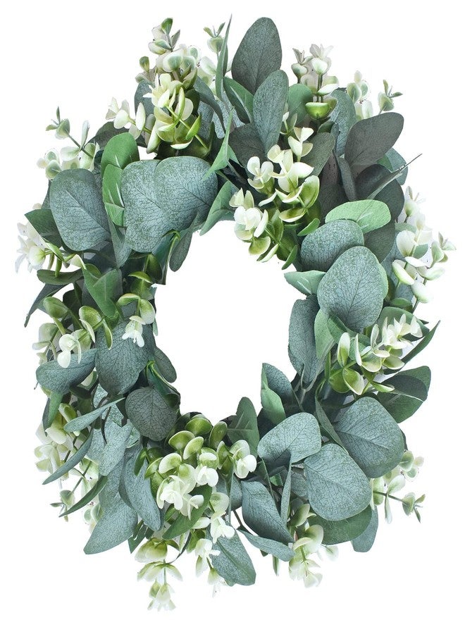GRBAMBI Artificial Eucalyptus Wreath 12Inch Fabric Eucalyptus Leave Wreath Round Green Wreath for Farmhouse Wall Window Decor - Image 1