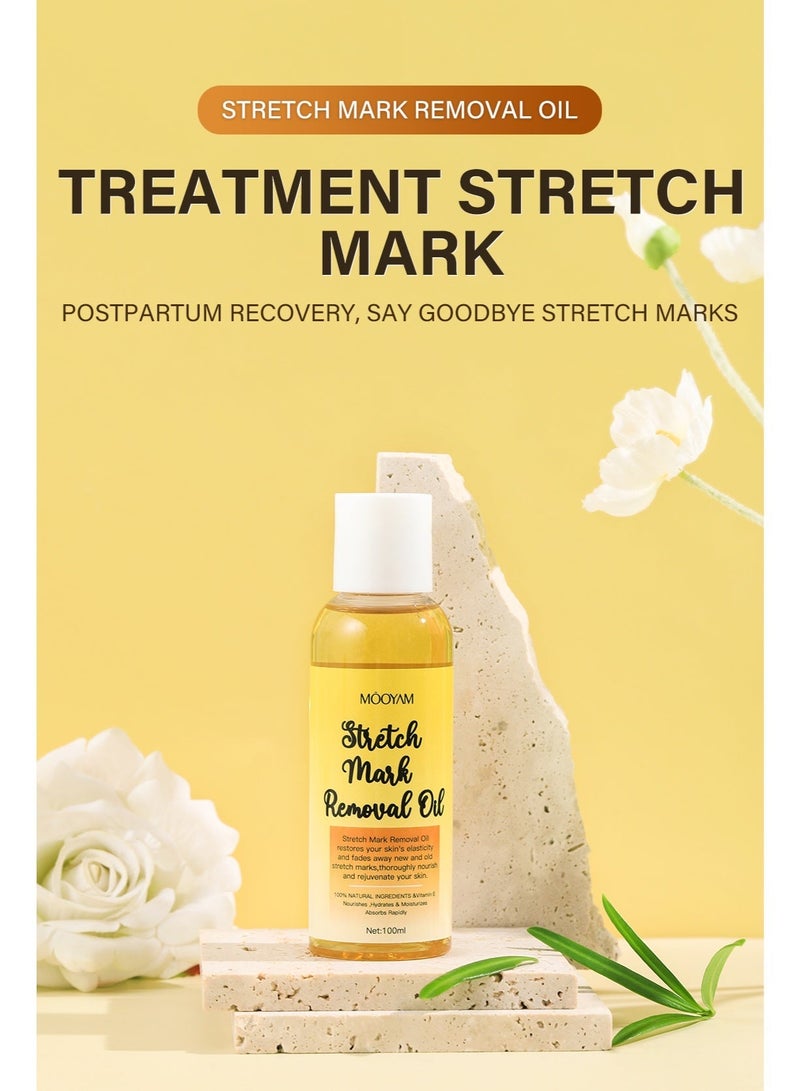 MOOYAM Stretch Mark Removal Oil with Vitamin E for Fading New Old Marks Improves Skin Elasticity Fast Absorbing Hydrating Body Treatment for Pregnancy and Weight Loss 100ml - Image 2