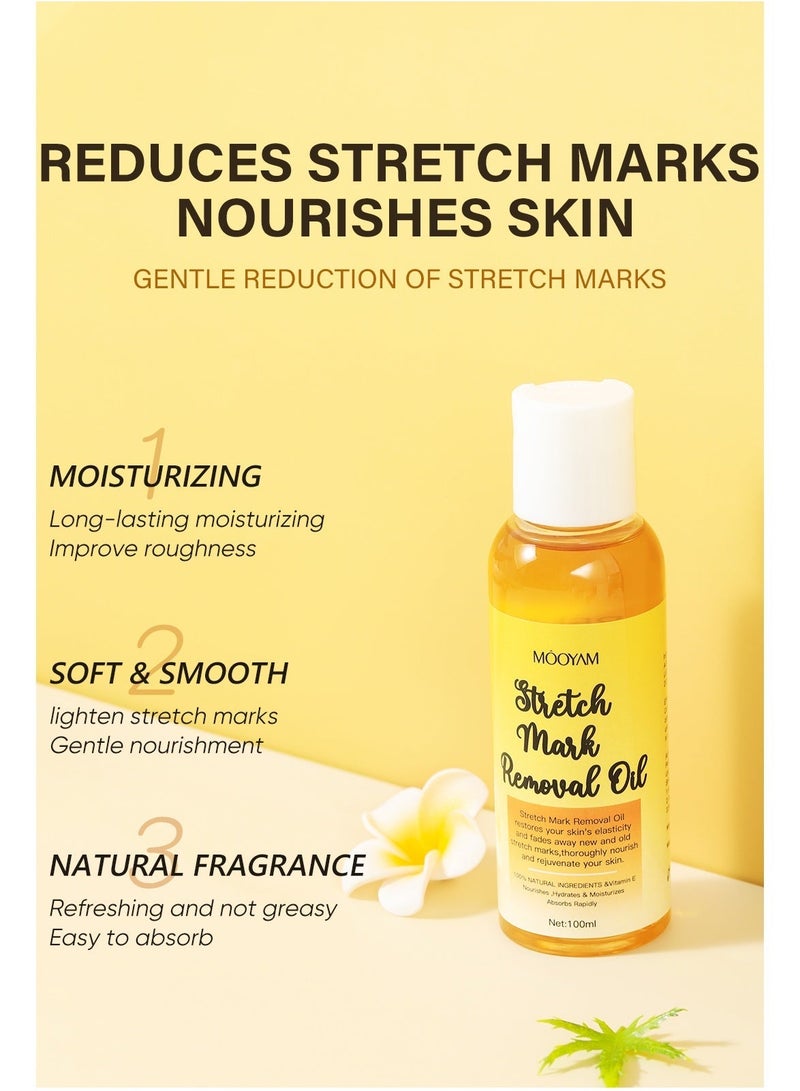 MOOYAM Stretch Mark Removal Oil with Vitamin E for Fading New Old Marks Improves Skin Elasticity Fast Absorbing Hydrating Body Treatment for Pregnancy and Weight Loss 100ml - Image 3