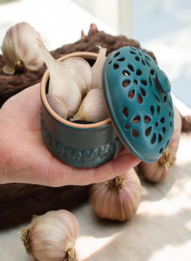 BuleVina Peacock Blue Garlic Keeper for Counter Small, Ceramic Storage Jar & Garlic Holder for Friends Who Like Cooking, Garlic Container Saver for Kitchen, Keep Your Garlic Cloves Fresh Longer, 3-Inch - Image 4