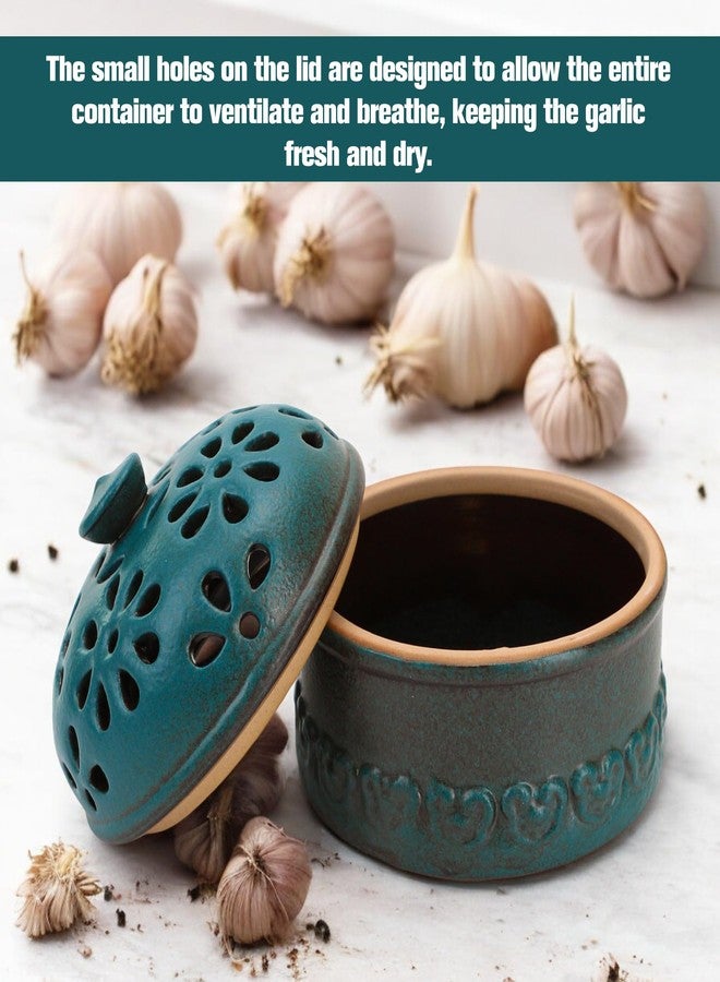 BuleVina Peacock Blue Garlic Keeper for Counter Small, Ceramic Storage Jar & Garlic Holder for Friends Who Like Cooking, Garlic Container Saver for Kitchen, Keep Your Garlic Cloves Fresh Longer, 3-Inch - Image 5