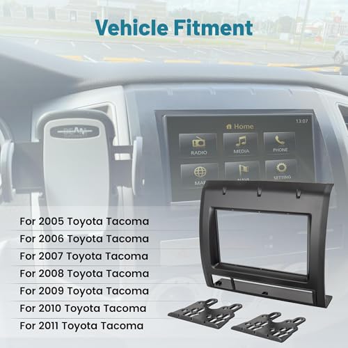NuIth Double DIN Radio Installation Dash Kit Fits for 2005-2011 Toyota Tacoma, Aftermarket Radio Dash Stereo Mounting Installation Trim Bezel Bracket Kits - Image 2