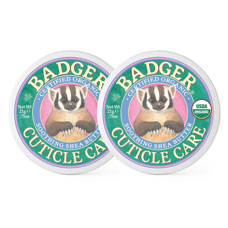 Badger Cuticle Care, 100% Organic Cuticle Cream for Natural Nail Care, Soothe & Restore Dry & Splitting Cuticles, Rich Shea Butter, Light Citrus Scent, .75oz Tin, 2-Pack