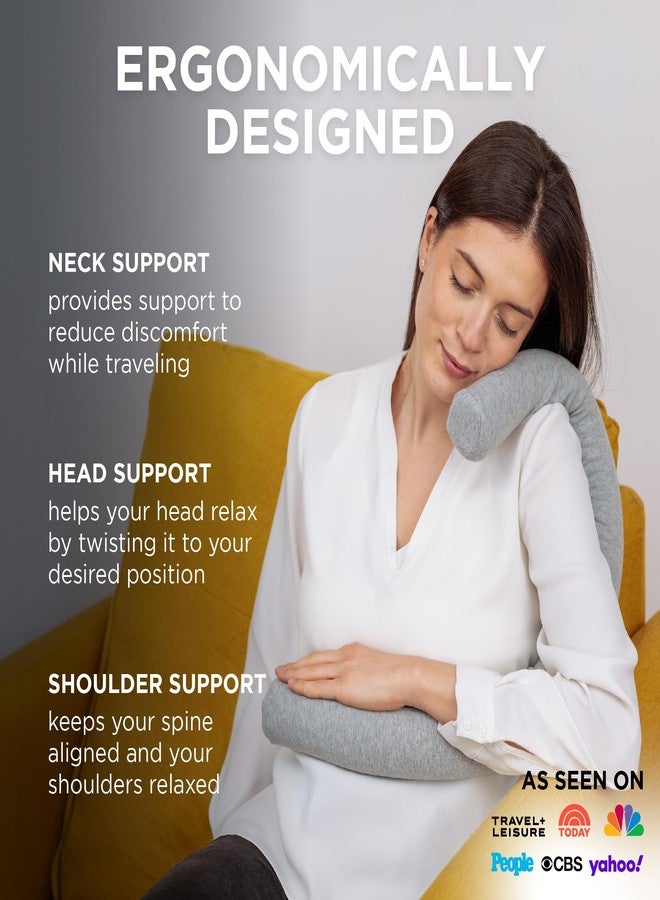Dot&Dot Dot¨ Twist Memory Foam Travel Pillow for Neck, Chin, Lumbar and Leg Support - Cotton Cover Snap Closure Grey - Image 3