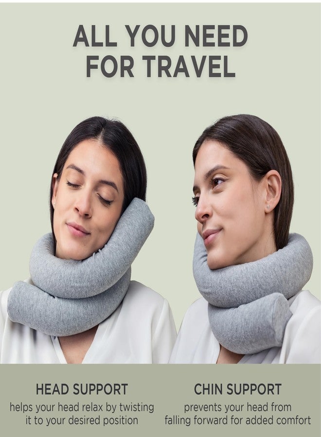 Dot&Dot Dot¨ Twist Memory Foam Travel Pillow for Neck, Chin, Lumbar and Leg Support - Cotton Cover Snap Closure Grey - Image 2