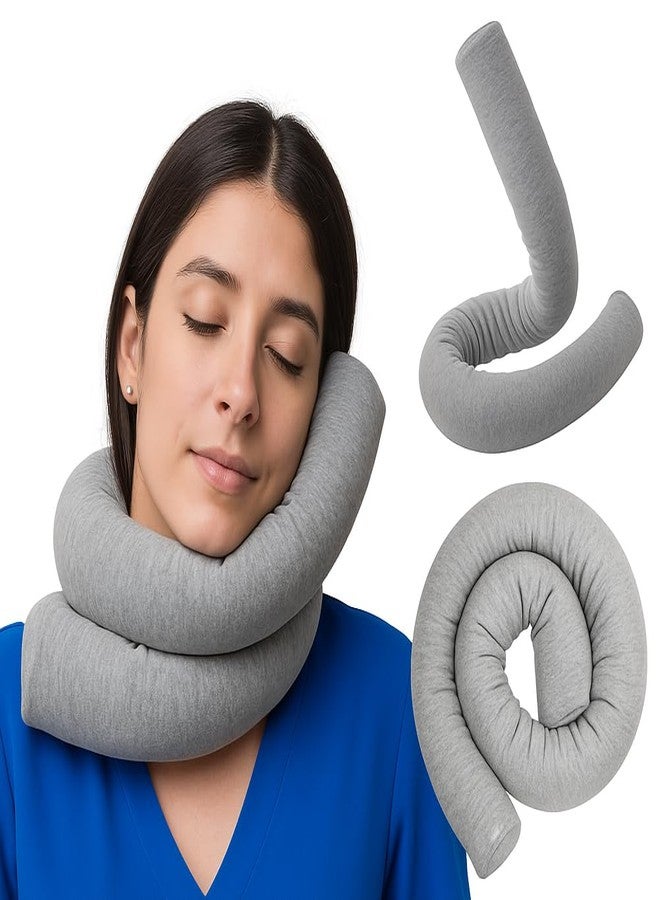 Dot&Dot Dot¨ Twist Memory Foam Travel Pillow for Neck, Chin, Lumbar and Leg Support - Cotton Cover Snap Closure Grey - Image 1