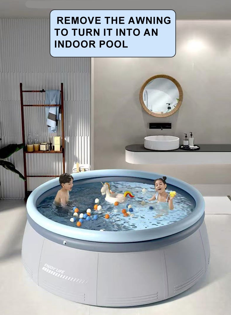 RAKAY UV-Protected Inflatable Swimming Pool with Canopy,Diameter is 360cm, Oversized Adult Pool，0.35mm ultra-thick Pool Wall，PVC Material, Grey - Image 4