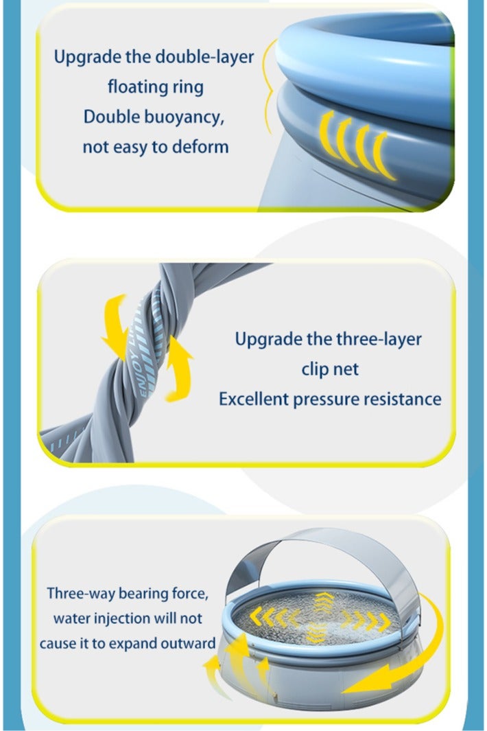 RAKAY UV-Protected Inflatable Swimming Pool with Canopy,Diameter is 360cm, Oversized Adult Pool，0.35mm ultra-thick Pool Wall，PVC Material, Grey - Image 5