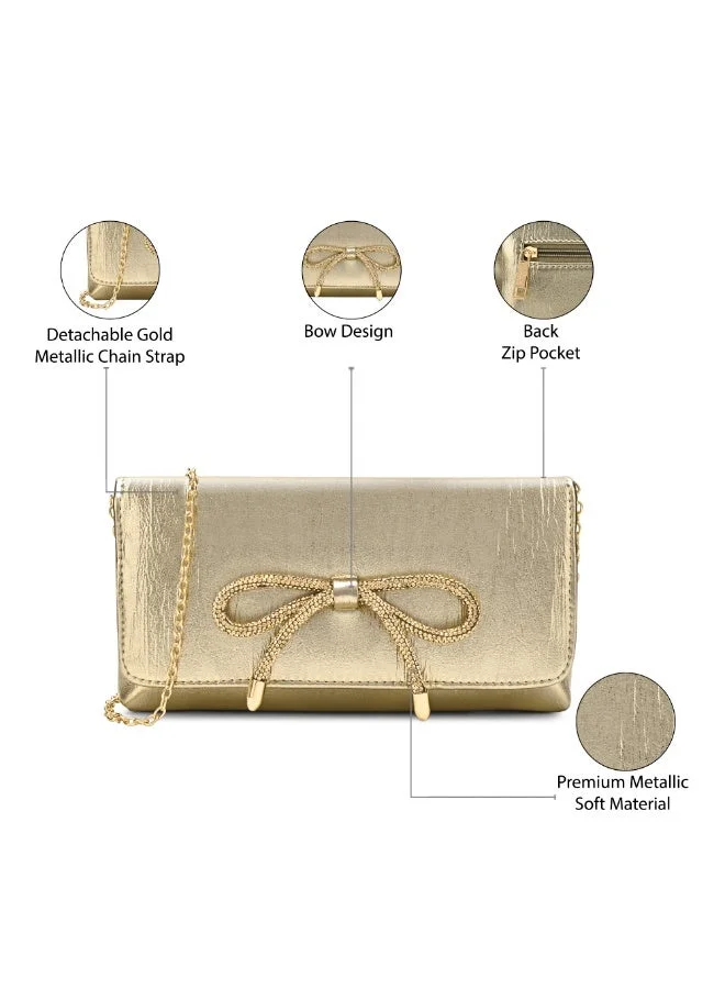 Lavie  Crush Bow Women's Emvelope Clutch (Gold Metallic) for Women | Best Price UAE