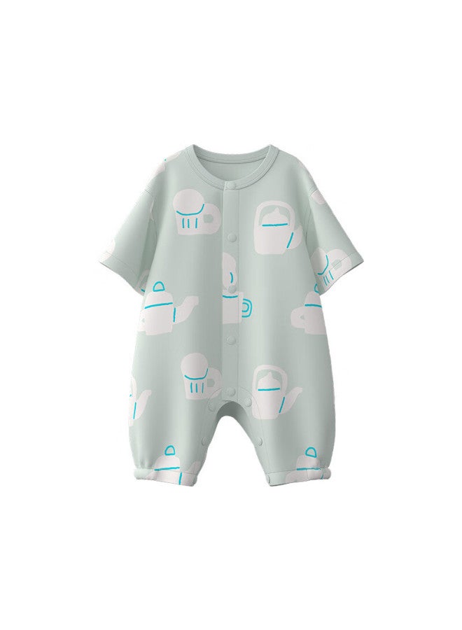 Papa Summer Infant Bamboo Cotton Romper For Baby Boys And Girls, Short-sleeve Gauze Printed Onesie, Breathable, Pink, 66cm