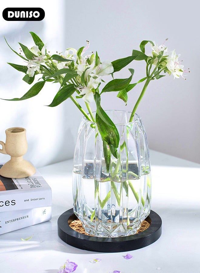 DUNISO Crystal Glass Vase, Big Base Glass Bouquet Vase, Hydroponic Glass Transparent Vase Small Glass Vases for Wedding Decoration, Home Table Floral Decoration, Table Centerpieces  - Image 3