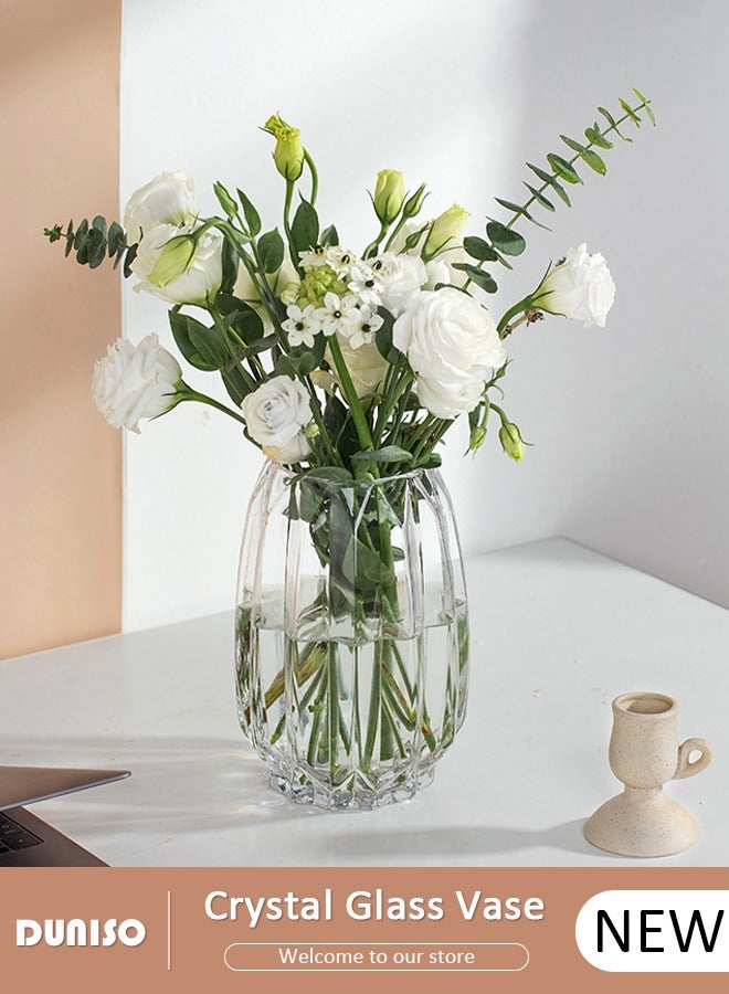 DUNISO Crystal Glass Vase, Big Base Glass Bouquet Vase, Hydroponic Glass Transparent Vase Small Glass Vases for Wedding Decoration, Home Table Floral Decoration, Table Centerpieces  - Image 1
