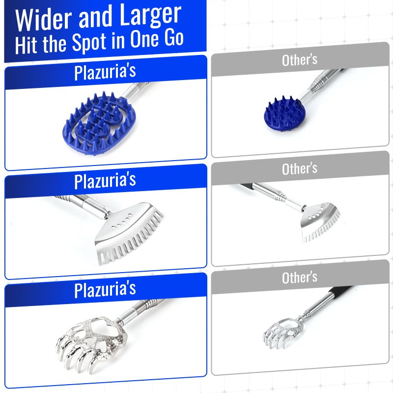 Plazuria Oversized Back Scratcher Massager with 3 Detachable Heads, Stocking Stuffers for Men & Women, Extendable 30" Handle with Spikes, Rake & Bear Claw Heads (Navy Blue) - Image 2