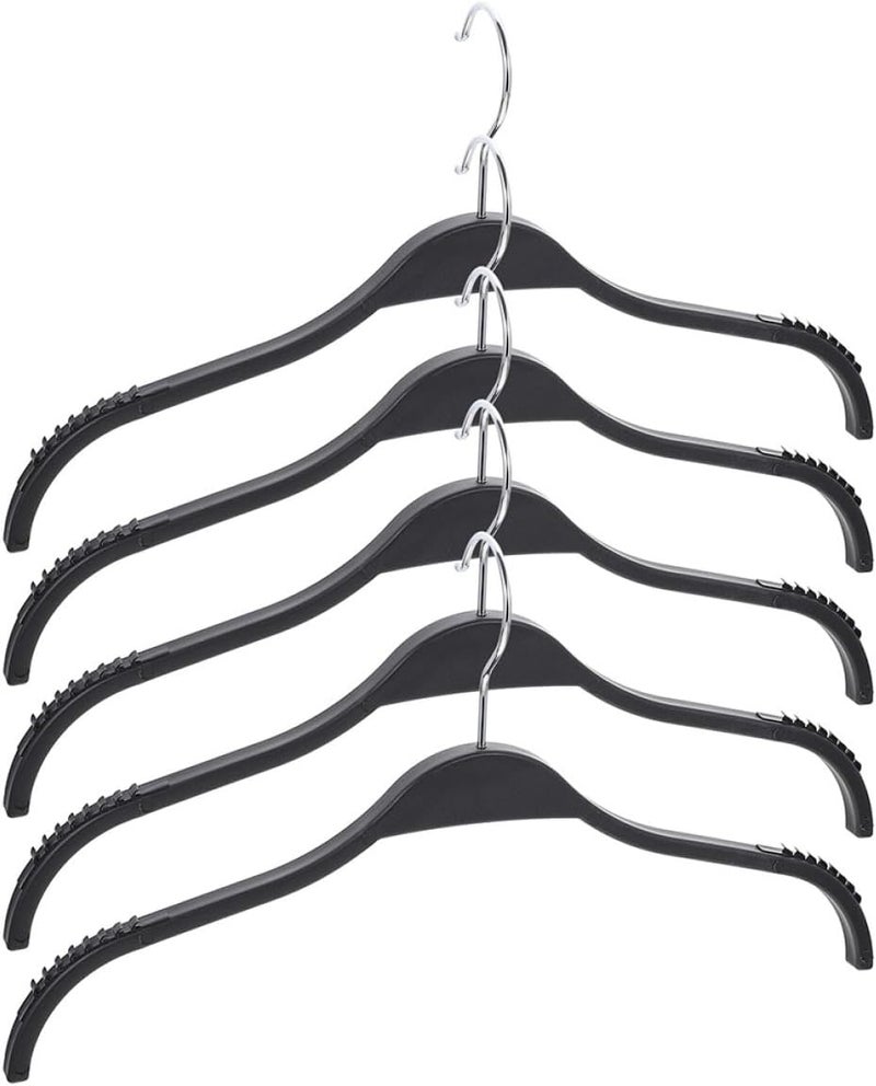 Non-Slip Plastic Clothes Hangers for Men, Household Pants and Skirt Hangers with Strong Grip, Black Sturdy Closet Storage, 5pcs - Image 1