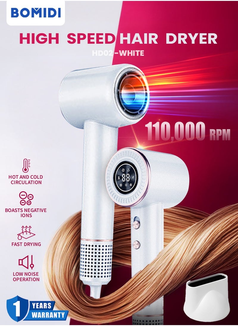 BOMIDI High Speed Hair Dryer with 200 Million Negative Ion Intelligent Thermostat Low Noise Operation with 360 Degree 2 Nozzles and 8 Drying Modes - White  - Image 2