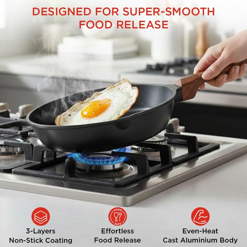 Vinod Di Casa Non Stick Frypan 24 cm | 3 Layer Non Stick Aluminium Cookware | 4.8 mm Thick Base for Even Heat | Easy Grip Handle | Gas & Induction Friendly Fry Pan - Image 3