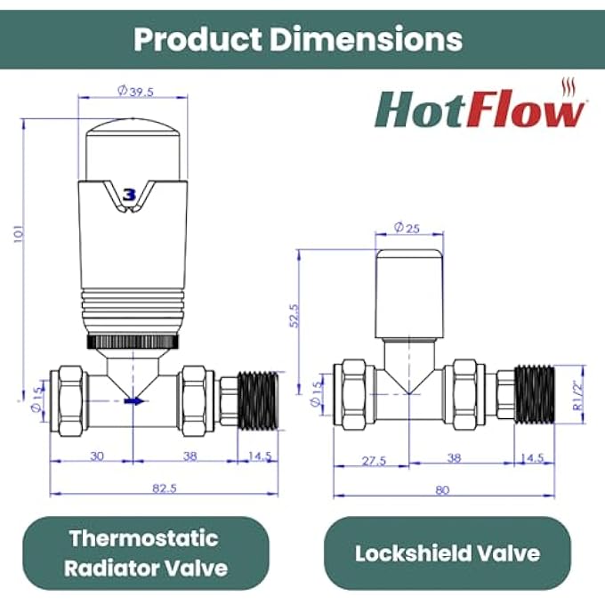 ESTUARY STRAIGHT TRV THERMOSTATIC RADIATOR VALVE WHEEL HEAD & LOCK SHIELD (CHROME & WHITE) - Image 3