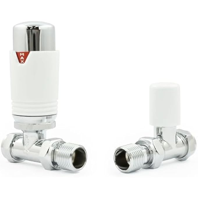 ESTUARY STRAIGHT TRV THERMOSTATIC RADIATOR VALVE WHEEL HEAD & LOCK SHIELD (CHROME & WHITE) - Image 2