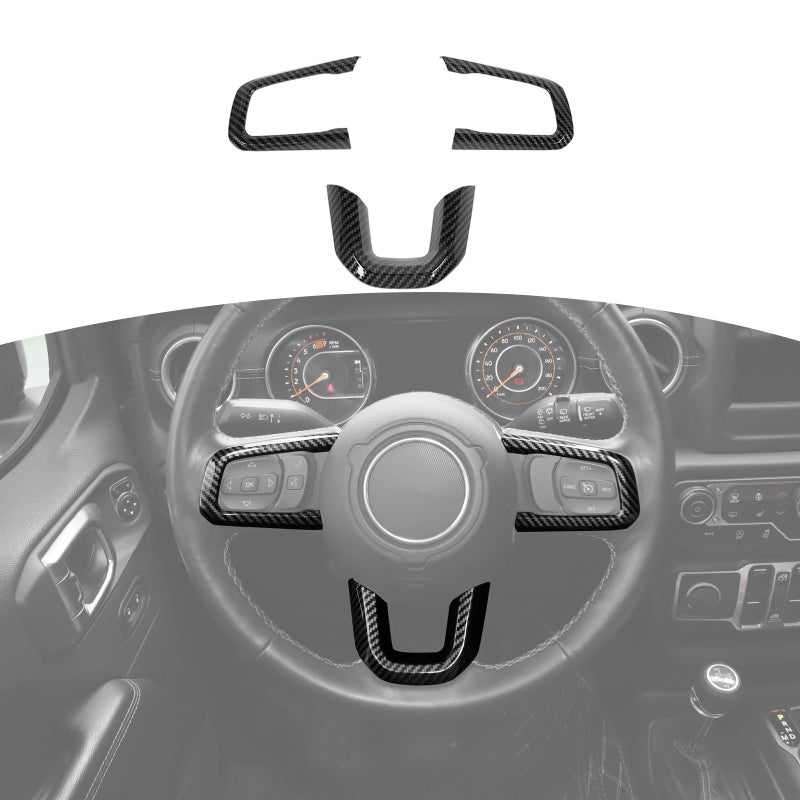 RTTCZ for Jeep JL Carbon Fiber Steering Wheel Trim Panel Decal for Jeep Wrangler JL JLU 2018Present for Gladiator JT 2020Present Black Carbon Fiber Grain Interior Accessories 3pcs