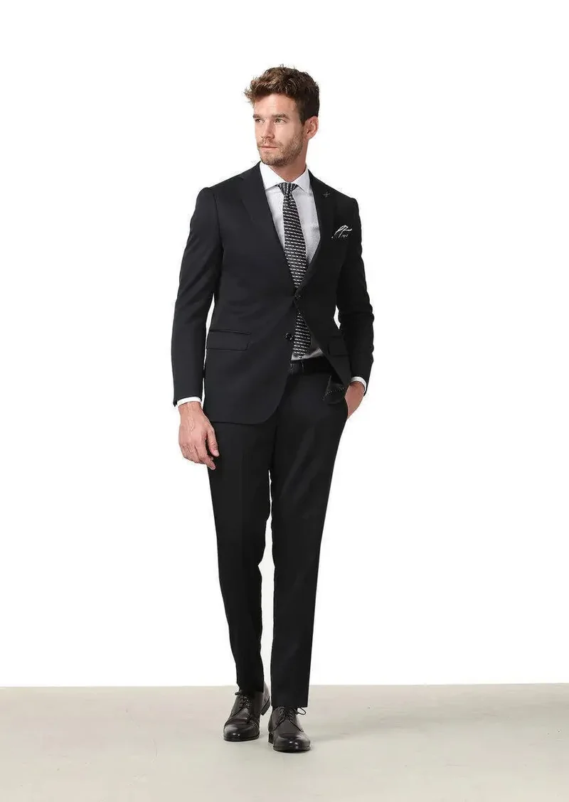 RAMSEY Black Plain Regular Fit 100% Wool Suit