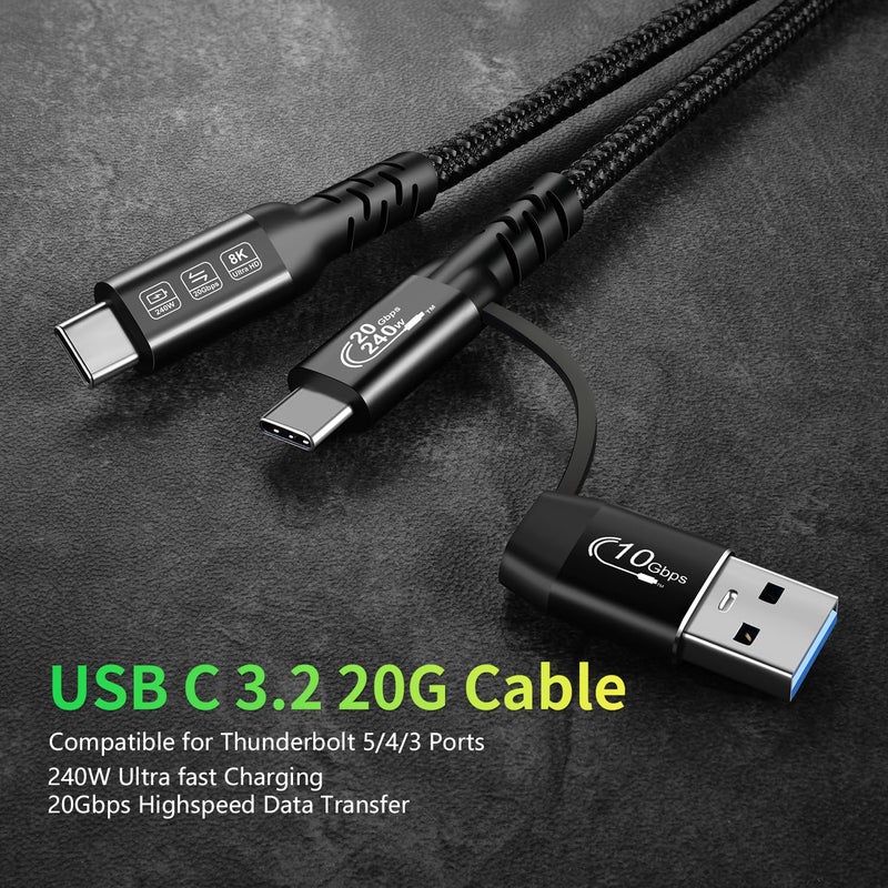 CHENLENIC USB C Cable,USbC 3.2 Gen 2X2 20Gbps,Multi Functional 2in1 USB A to Type C 8K@60Hz UHD Video 5A/240W PD3.1 Fast Charge Cord Compatible with Thunderbolt 3/4 MacBook Pro Samsung (USB C 100CM) - Image 4