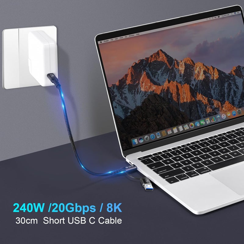 CHENLENIC USB C Cable,USbC 3.2 Gen 2X2 20Gbps,Multi Functional 2in1 USB A to Type C 8K@60Hz UHD Video 5A/240W PD3.1 Fast Charge Cord Compatible with Thunderbolt 3/4 MacBook Pro Samsung (USB C 100CM) - Image 5
