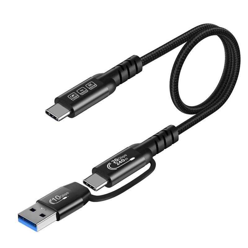 CHENLENIC USB C Cable,USbC 3.2 Gen 2X2 20Gbps,Multi Functional 2in1 USB A to Type C 8K@60Hz UHD Video 5A/240W PD3.1 Fast Charge Cord Compatible with Thunderbolt 3/4 MacBook Pro Samsung (USB C 100CM) - Image 2
