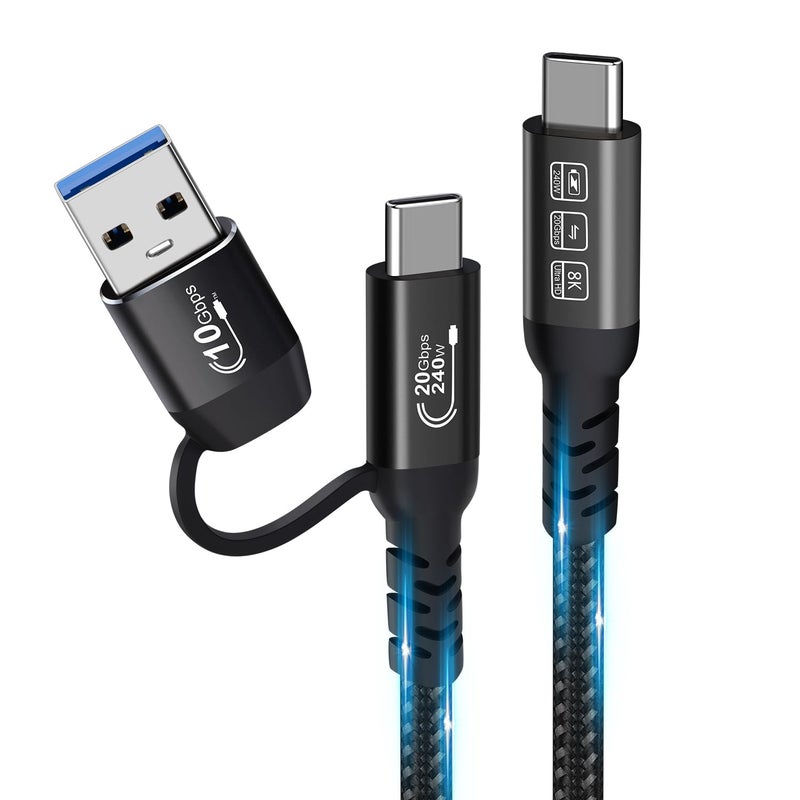 CHENLENIC USB C Cable,USbC 3.2 Gen 2X2 20Gbps,Multi Functional 2in1 USB A to Type C 8K@60Hz UHD Video 5A/240W PD3.1 Fast Charge Cord Compatible with Thunderbolt 3/4 MacBook Pro Samsung (USB C 100CM) - Image 1