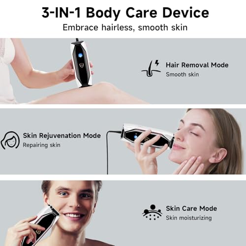 JOVS Laser Hair Removal, 37°F Painless Hair Removal Device with Sapphire Ice-Cooling, 3 in 1 Hair Removal & Skin Rejuvenation for Women and Men, 8 Modes Skin Care for Whole Body, Touch Screen, White - Image 2