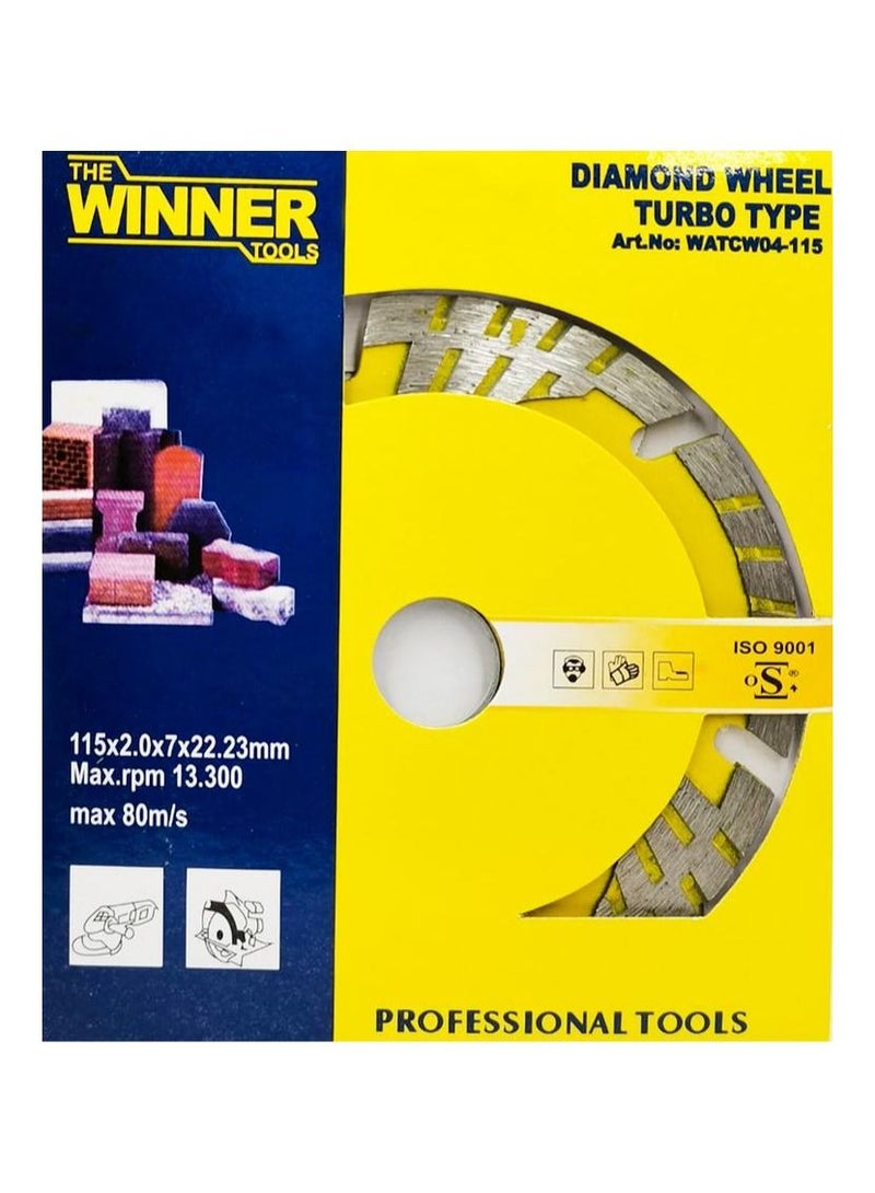 Winner Tools Watcw04 115 Diamond Wheel Turbo Type Cutting Blade Long Life 115x2.0x7x22.23mm Max Rpm 13.300 Max:80m/s  - Image 4