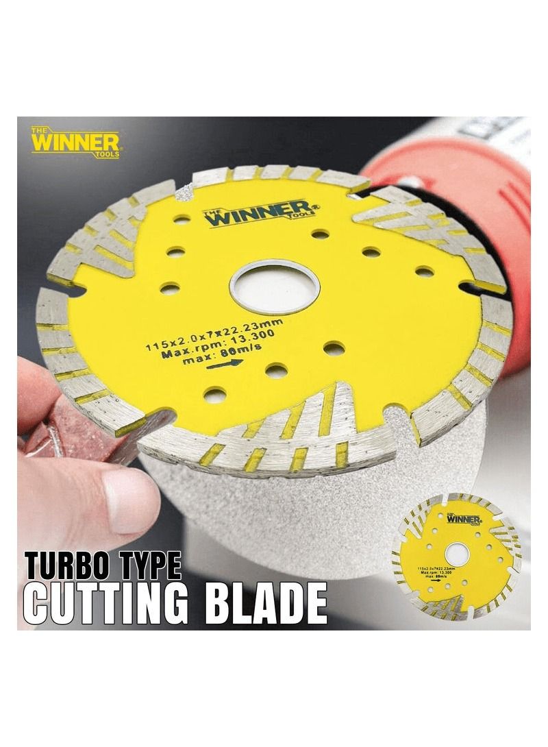 Winner Tools Watcw04 115 Diamond Wheel Turbo Type Cutting Blade Long Life 115x2.0x7x22.23mm Max Rpm 13.300 Max:80m/s  - Image 1