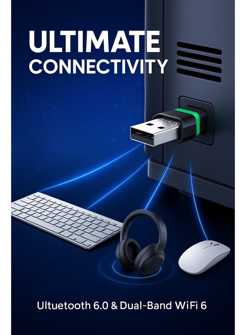Orange Life Ultimate Bluetooth 6.0 & WiFi 6 USB Adapter | Dual-Band 2.4/5GHz High-Speed Wireless Dongle | Plug-and-Play for Windows/Linux | Connect 7 Devices Simultaneously - Image 4