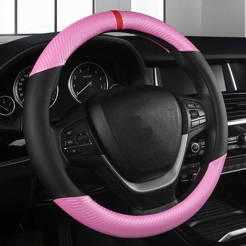 Carbon Fiber Leather Steering Wheel Cover Anti-Slip Wear-Resistant Universal 15 Inch - Image 2