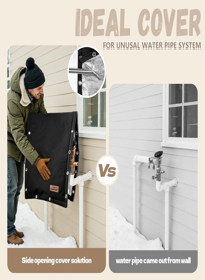 DEMEDO Backflow Preventer Insulation Cover - 3 Way Opening Pipe Insulation Cover for Irrigation Valve, Sprinkler Cover for Outside - Winter Freeze Protection Backflow Cover - 16" W x 20" H, Black - Image 3