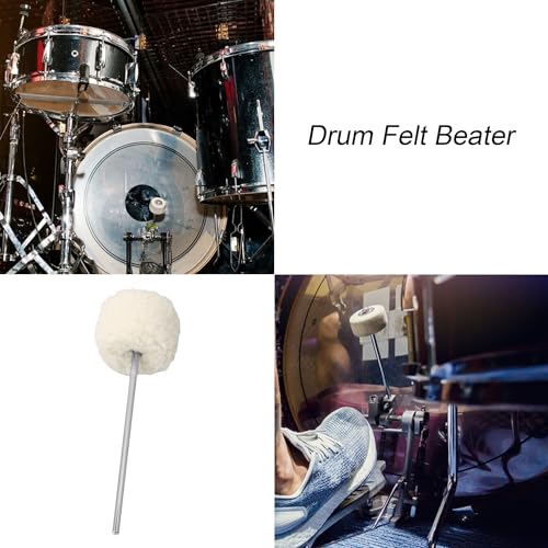 lovermusic Lovermusic 19.4x0.6cm Stainless Steel Shaft Bass Kick Drum Beater White Felt Pedal Beater Head Drum Instrument Accessories - Image 4