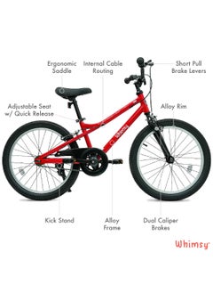 Whimsy Whimsy - Pro Aluminum 20" Kids Bike Lightweight Aluminum Frame, 2-Minute Assembly, Handbrake, Child-Friendly Cycle, Adjustable Saddle - Red  - Image 2