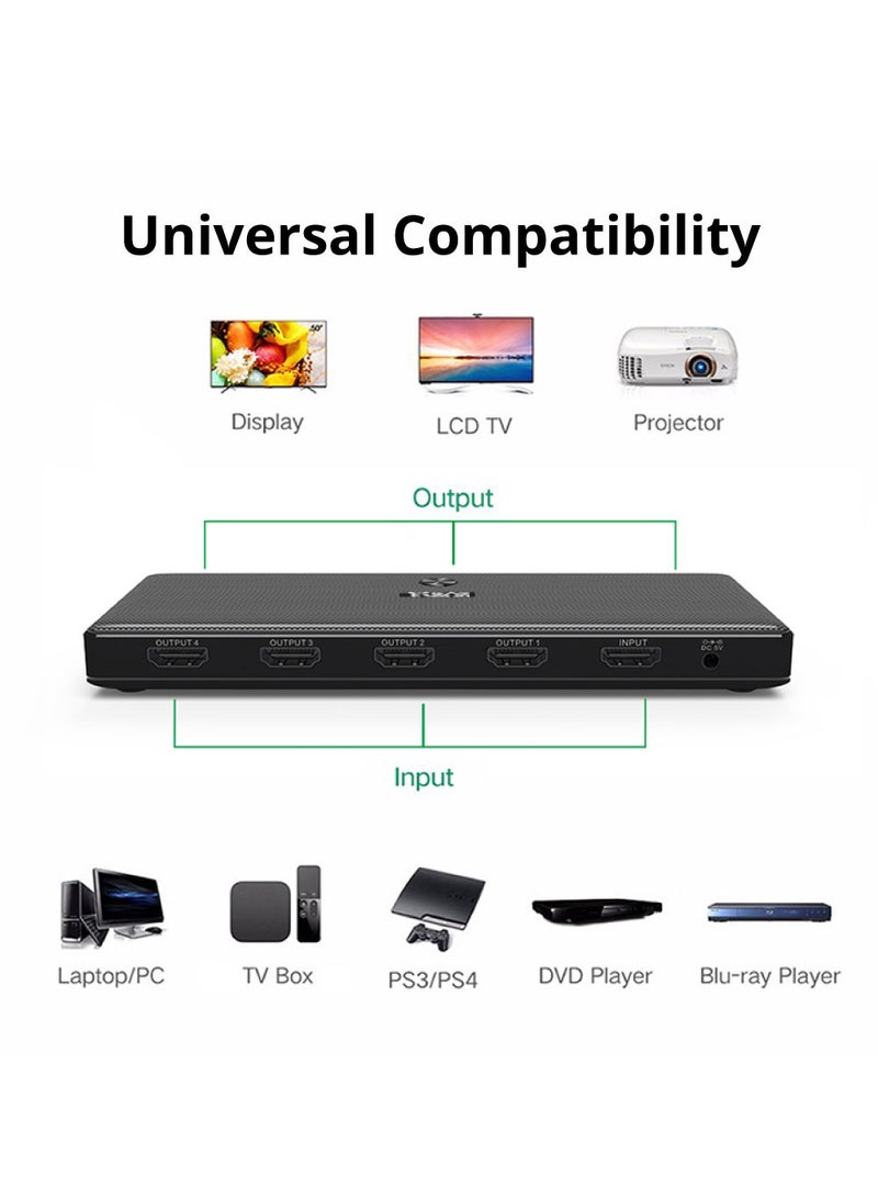 MOWSIL 4K 1x4 HDMI Splitter by - 1 Port to 4 HDMI Display Duplicate/Mirror - Powered Splitter Ver 2.0 Certified for Full HD 1080P High Resolution & 3D Support (One Input To Four Outputs)  - Image 2