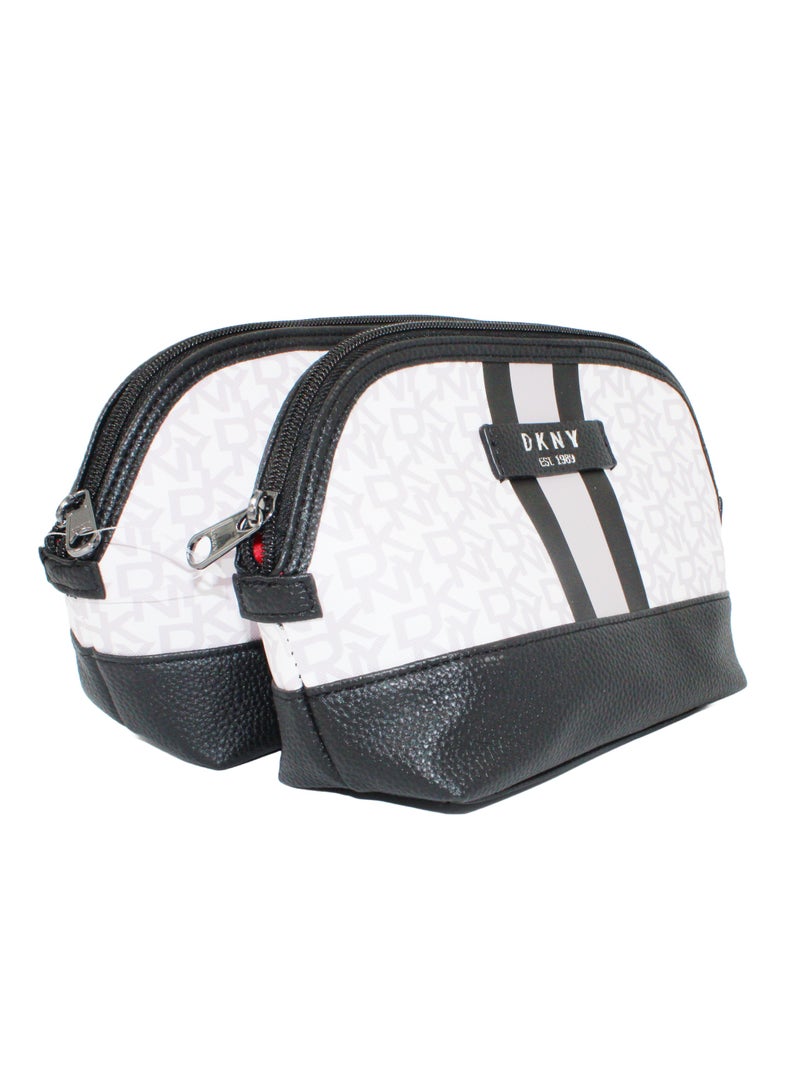 DKNY Signature Stripe 2.0 Dome Cosmetic Bag, Travel Make up Bag Small, Small Lightweight Cosmetic Bag Storage Bag, Small Makeup Bag, Travel Toiletry Bag