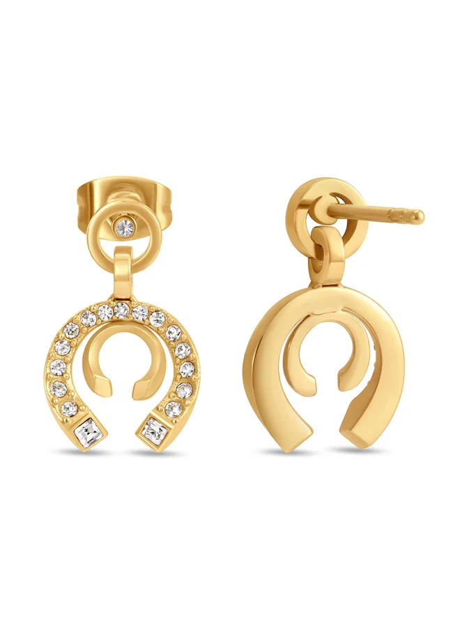 CERRUTI 1881  Amalia Gold Double C Drop Earrings with Sparkling Stones for Women for Women | Best Price UAE