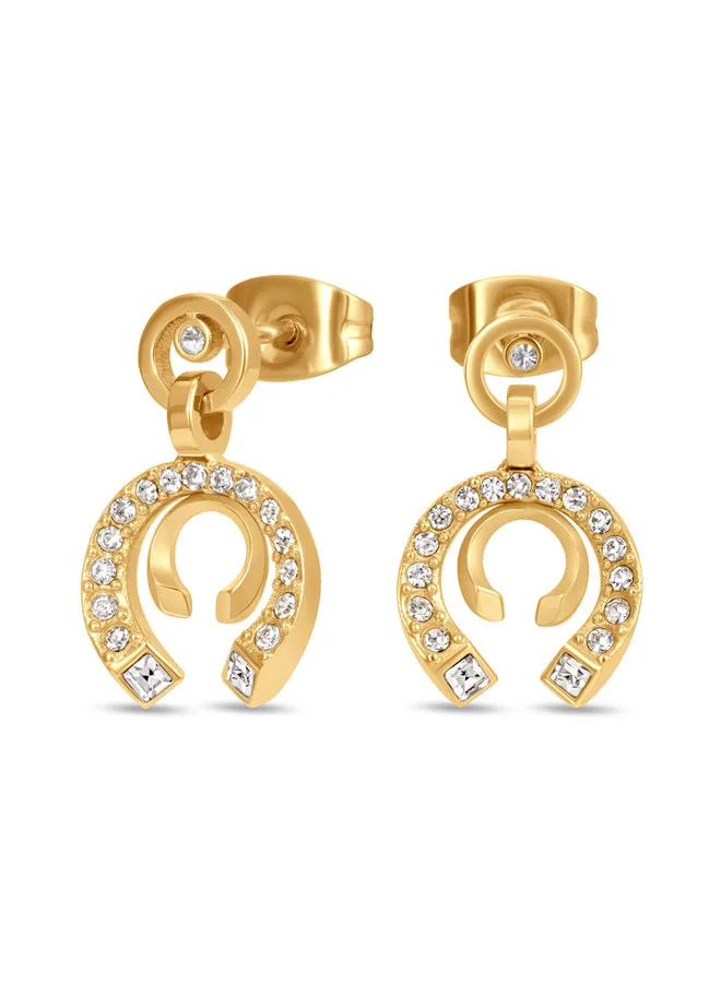 Amalia Gold Double C Drop Earrings with Sparkling Stones for Women