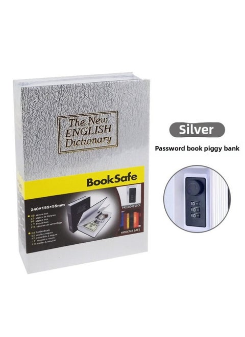 Creative Dictionary Book Safe Plastic Piggy Bank Key Safe English Dictionary Password Box Piggy Bank-Color:[large Code Model] Silver-682b Book Money Bank