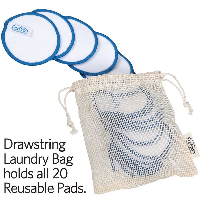 ForPro Professional Collection Expert Reusable Cotton Rounds (20 Pack), 100% Organic and Bamboo Makeup Remover Pads, Includes Drawstring Laundry Bag and Storage Container - Image 4