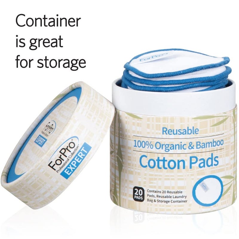 ForPro Professional Collection Expert Reusable Cotton Rounds (20 Pack), 100% Organic and Bamboo Makeup Remover Pads, Includes Drawstring Laundry Bag and Storage Container - Image 5