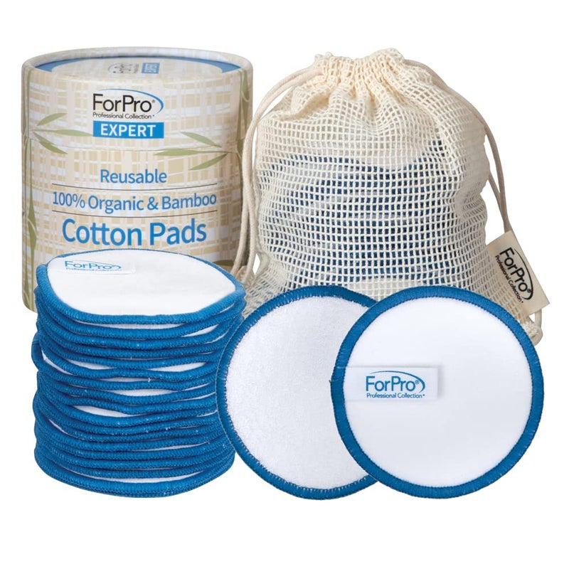 ForPro Professional Collection Expert Reusable Cotton Rounds (20 Pack), 100% Organic and Bamboo Makeup Remover Pads, Includes Drawstring Laundry Bag and Storage Container - Image 1