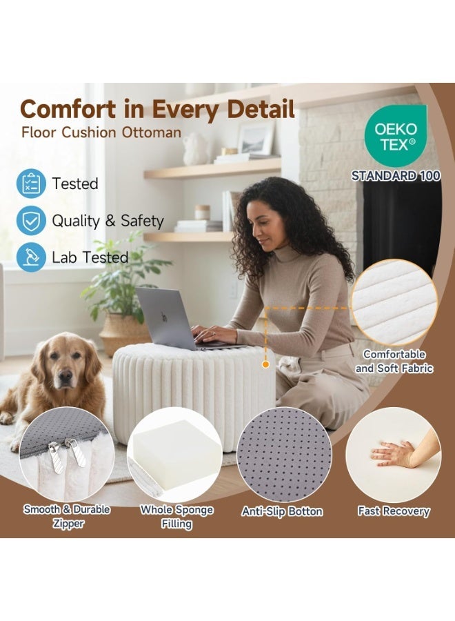 Ottoman, with foam filling, soft and fluffy, 21 x 21 x 12 inches, storage footrest, beige - Image 2