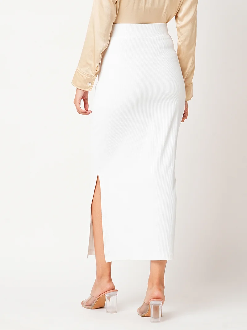 globus White Women White Self Design Stretchable Pencil Maxi Skirt for Women | Best Price UAE