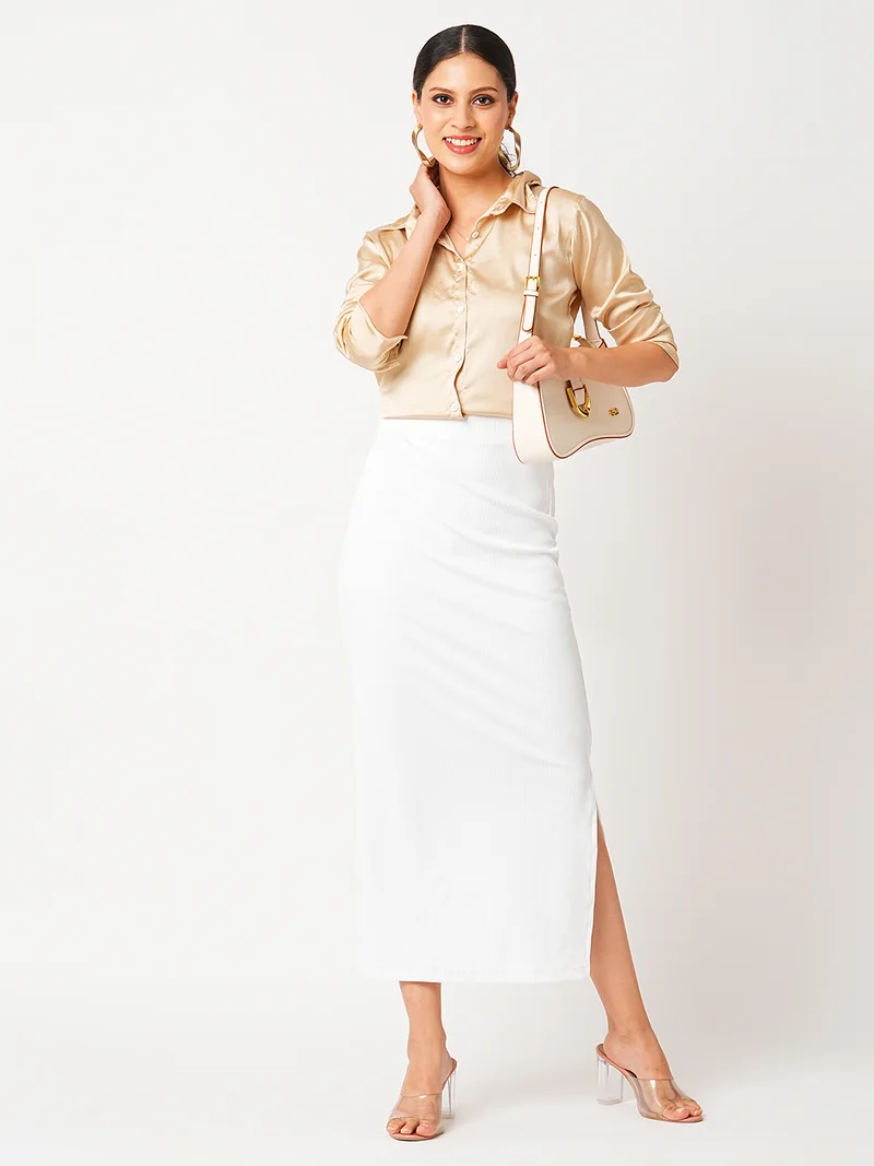 globus White Women White Self Design Stretchable Pencil Maxi Skirt for Women | Best Price UAE